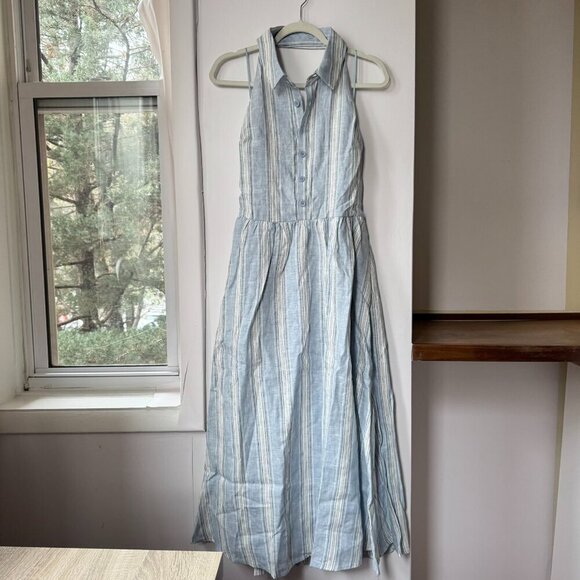 NWT Reformation Tace Linen Midi Dress Corsica Stripe Blue White 10 - Picture 6 of 15